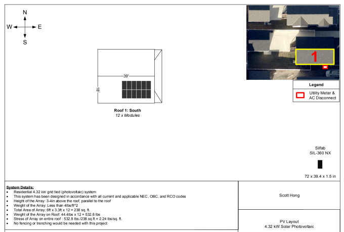 do pv layout showing the module on roof